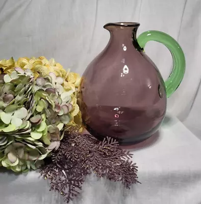 Buy 1940's-1950's Hand Blown Purple Art Glass W/Attached Complimenting Green Handle • 61.42£