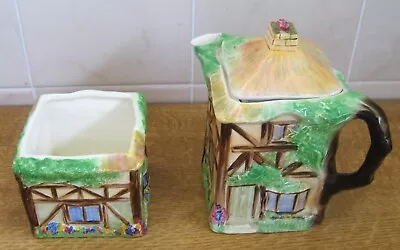 Buy Royal Winton Grimwades Teapot & Sugar Container - Thatched Cottage Design • 3.50£