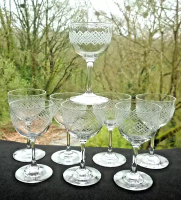 Buy Set X8 Antique Victorian Hand Blown & Engraved 100ml.Port Wine Glasses 8.5 Cm. • 19.99£