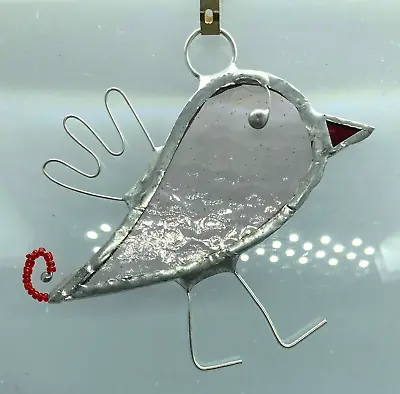 Buy F363 Stained Glass Suncatcher Hanging Bird 11cm Pale Pink • 10£