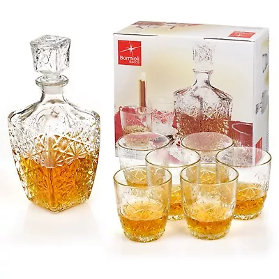 Buy Bormioli Rocco Dedalo Whiskey Decanter & 6 Glasses Tumblers Boxed Wedding Set • 11.99£