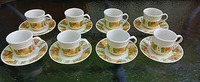 Buy Vintage Vernon Ware By Metlox Della Robbia Cups & Saucers--Set Of 8 • 24.65£