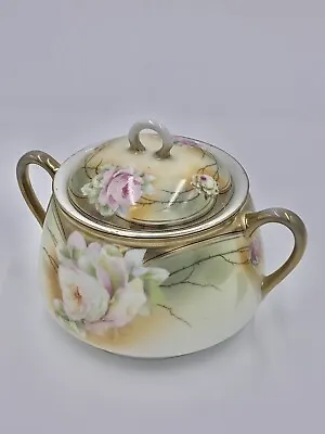 Buy Antique Germany Royal Saxe Sugar Bowl With Lid Gold Floral Hand Painted Vintage • 18.22£
