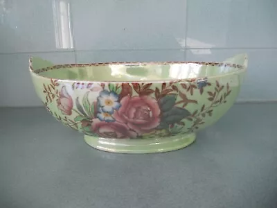 Buy Vintage Maling Lustre Ware Green Rosalind Large Oval Fruit Bowl / Dish • 27.95£