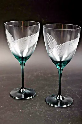 Buy CZECH REPUBLIC CRYSTAL Aqua Wine Glass Etched Lines Set/2 New • 38.87£