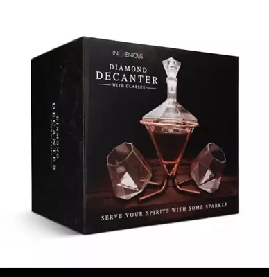 Buy Luxury Diamond Whisky Decanter With Glasses Set With Rose Gold Stand RRP £69 • 26£