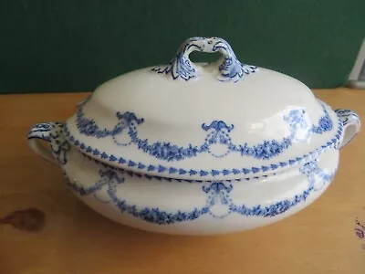 Buy Antique 1906-27Booths Silicon China BRENDA White Blue Lidded Tureen • 3.55£