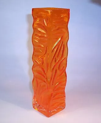 Buy Vintage 1970s TAJIMA Japanese ART GLASS VASE - Bark Effect - Tangerine Orange • 26£