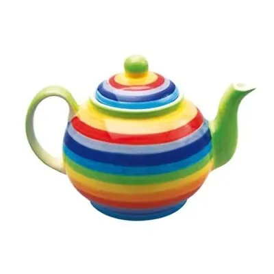 Buy Ethically Sourced Ceramic Tea Pot Large Size Hand Painted Rainbow Colour Stripes • 17.95£