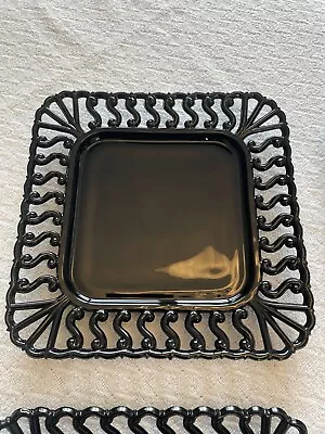 Buy Set Of 4 Black Amethyst Milk Glass Plate Square S Pattern Vintage Antique • 142.15£