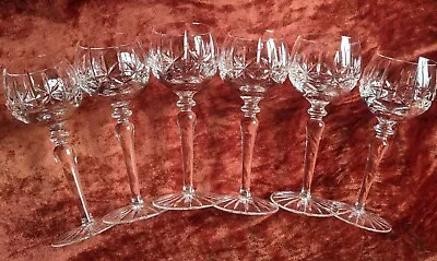 Buy Set Stunning Vintage Cut Crystal Hock White Wine Glasses W/Star Cut Foot X6 • 49.99£