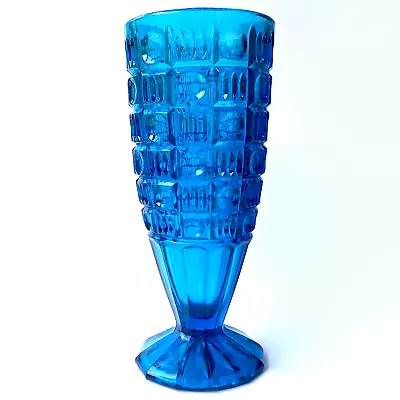Buy MCM Blue Glass Vase Footed Geometric Large H24.6cm Modernist 1970s Zabkowice? • 35£