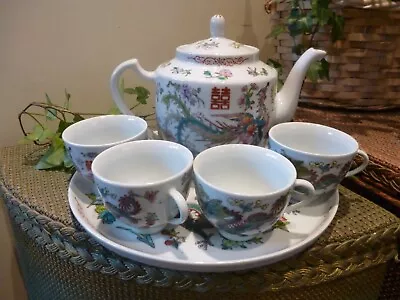 Buy Chinese Dragon Design Porcelain Tea Set With Tray Jingdezhen Stamp Marked • 24.99£