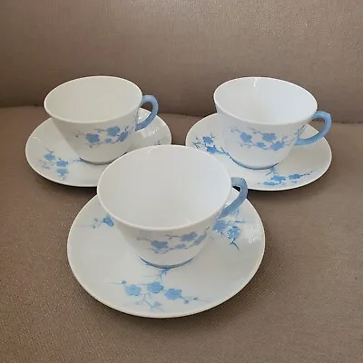Buy 3 Spode Copeland's China Cups & Saucers ~ England White With Blue Flowers • 40.50£