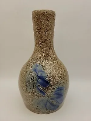 Buy Vintage 1978 Salt Glazed  Stoneware Tan Cobalt Blue Pottery Vase Signed • 11.85£