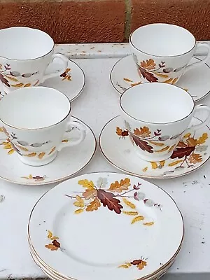 Buy Vintage Oak Leaf Autumn Design   Bone China 4 Tea Cup And Saucer And 4 Plates • 18£