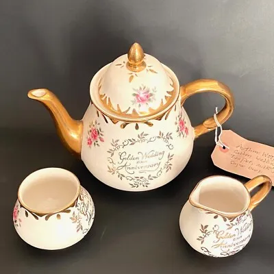 Buy Arthur Wood Golden Wedding Anniversay Teapot Milk Jug Sugar Bowl England • 55£