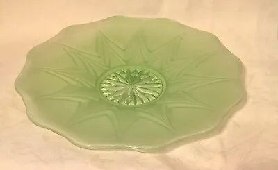 Buy Stylish Art Deco Green Frosted Glass Large Cake Serving Plate. • 7.99£