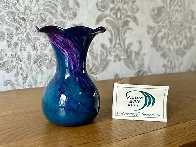Buy ALUM BAY Isle Of Wight Art Glass Vase Teal And Purple 12cm Tall • 18£