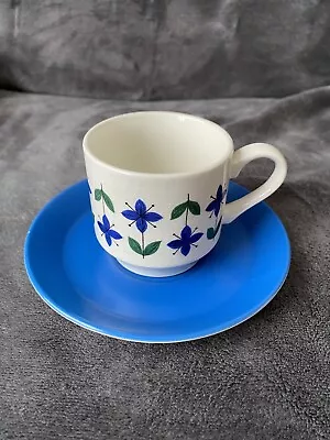 Buy Vintage 1960s Midwinter Roselle Cup & Saucer Retro Blue & Green Lot D • 5£
