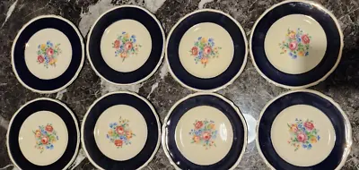 Buy Grindley Pottery Cream Petal Floral Side Plate 20cm Navy Blue Gold Rimmed X 8 • 49.68£