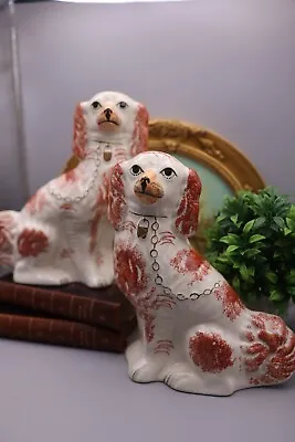 Buy Victorian Staffordshire Dogs Pair Two Fireside Ceramic Large White • 88.98£