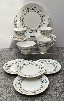 Buy Royal Standard Tea Set X 2 Blue Peony Rose Cups Saucers Cake Plate Jug 11 Piece • 40£
