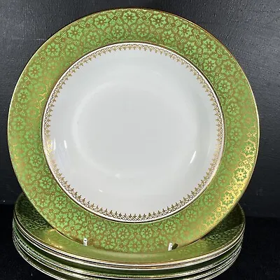 Buy Ashworth Brothers Ironstone Rimmed Bowls Green And Gold 23.5cm Set Of 6 (1 Of 2) • 9.99£