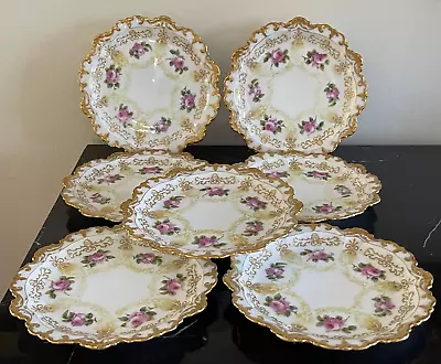 Buy Antique Limoges T&V France Set Of 7 Roses & Heavy Gold Decoration 7 1/4  Plates • 474.36£