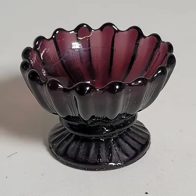 Buy Antique Purple Amethyst Glass Footed Salt Dish Ribbed Scalloped Edge • 120.64£