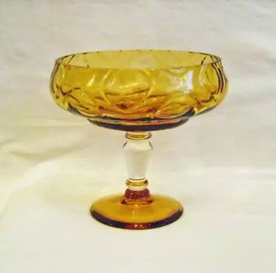 Buy Vintage Murano Amber Glass Comport  / Tazza With Optical Effect Bowl 1960 / 70s • 12£