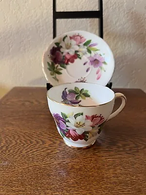 Buy Addersley H502 Footed Teacup & Saucer Bone China England Floral Lilies • 14.23£