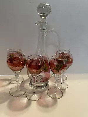 Buy Bohemian Decanter Set Rose Cut To Clear W/6 Matching Wine Glasses 15  Tall • 52.18£