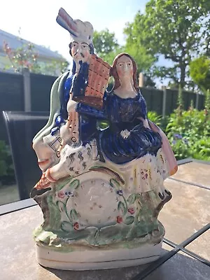 Buy Antique Staffordshire Pottery Flatback Figure Of A Seated Scottish Couple • 20£