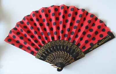 Buy Vintage Spanish Fan Mallorca Red With Black Spots • 9.99£
