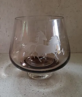 Buy CAITHNESS GLASS PONIES SMOKED GLASS BOWL ETCHED Horses Denis Mann 1980s 5.5inch • 20£