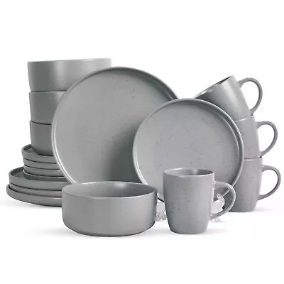 Buy 16 Piece Stoneware Dinnerware Set Kitchen Dining Set Mugs Bowls Plates, Grey • 49.99£