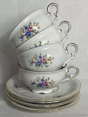 Buy 4 Vintage Tea Cups And Saucers. Mitterteich Bavaria 1960s Floral China VGC • 20£