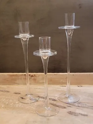 Buy Set Of 3 Elements Hand Blown Candle Stick Holders Taper Candles Tall  • 24.65£