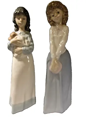 Buy 2 Nao By Lladro Porcelain Figurines. Young Girl Holding Puppy. Clasping Purse • 18.95£