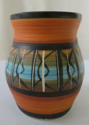 Buy Vintage Langdale Studio Art Pottery Orange Brown Turquoise Black Painted Pot • 9.99£