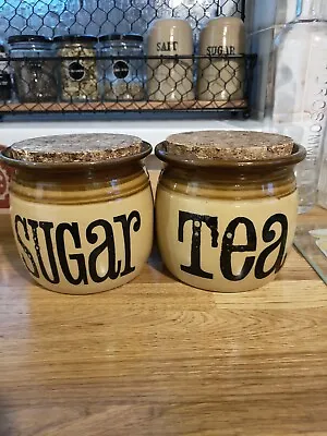 Buy Vintage TG GREEN GRANVILLE Tea, Sugar And Coffee Canister Jars With Cork Lids • 15£