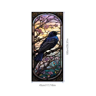 Buy Stained Glass Window Film Privacy Crow Painted Frosted Film Static Cling Sticker • 8.89£