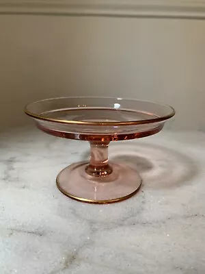 Buy Pink Depression Glass Pedestal Dish With Gold Trim  • 14.23£