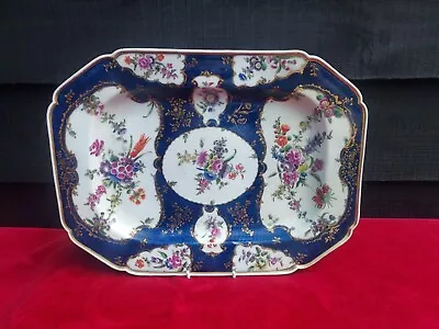 Buy Antique Large Porcelain Platter, Blue, Flowers, Polychrome, Worcester 18C • 59£