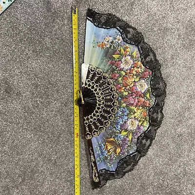 Buy Vintage  Spanish Hand Held Fan With Lace Trim • 2.50£