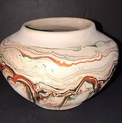 Buy NEMADJI Art Pottery Round Orange Swirled Pattern Vase Bowl • 52.83£