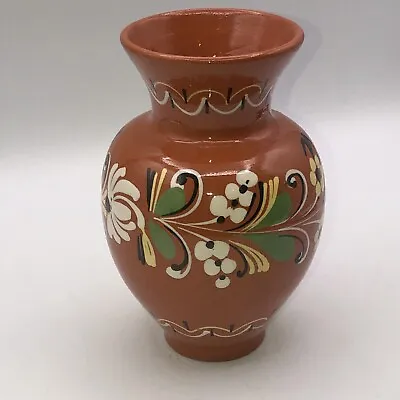 Buy Hungarian Vintage Red Ware Pottery Vase Hand Painted Floral Decor • 38.08£