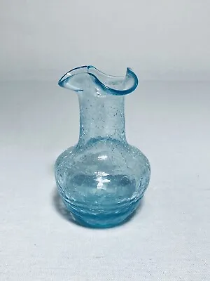 Buy Vintage Crackle Glass Mini Bud Vases Blue Hand Blown Glass • 15.17£