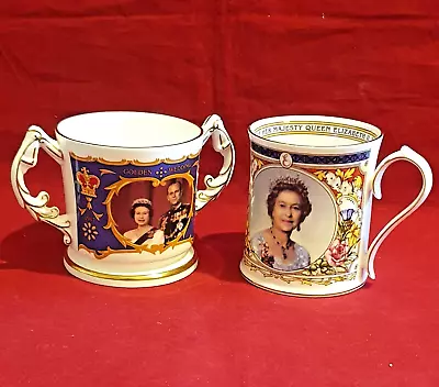 Buy A Pair Of Aynsley Collectible Royalty Bone China Mugs Golden Jubilee 1997 + 2002 • 9.50£